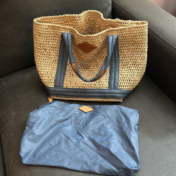 MZ Wallace Handbags - MZ Wallace Straw Tote with Blue Trim